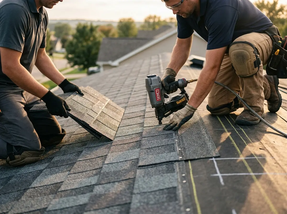 Professional roofer working on a residential roof in Lower Allen